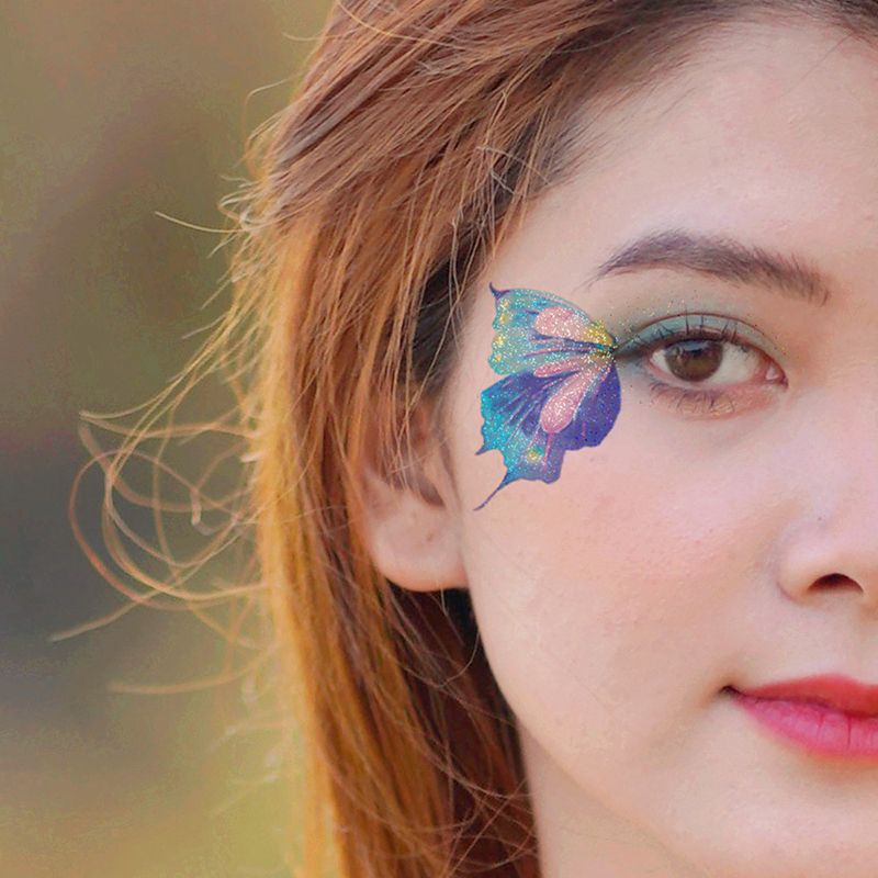 Fairy Butterfly Wings Shiny Tattoo Sticker Waterproof Eyes Face Hand Body Art Fake Tattoos For Women Makeup Dance Music Festival