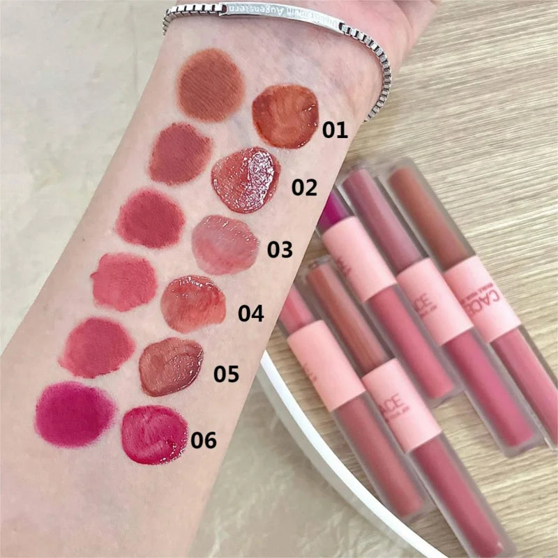 qgtao 11Colors Double Head Lip Gloss Matte Velvet Sexy Red Tint Liquid Lipstick Waterproof Mirror Water Lip Glaze Lips Makeup Cosmetic