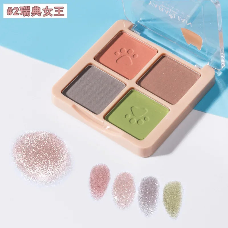 qgtao Cartoon Cat's Paw Fun Eyeshadow Quad Olive Green Blue Low Saturation Ash Powder Matte Eye Makeup Affordable Makeup