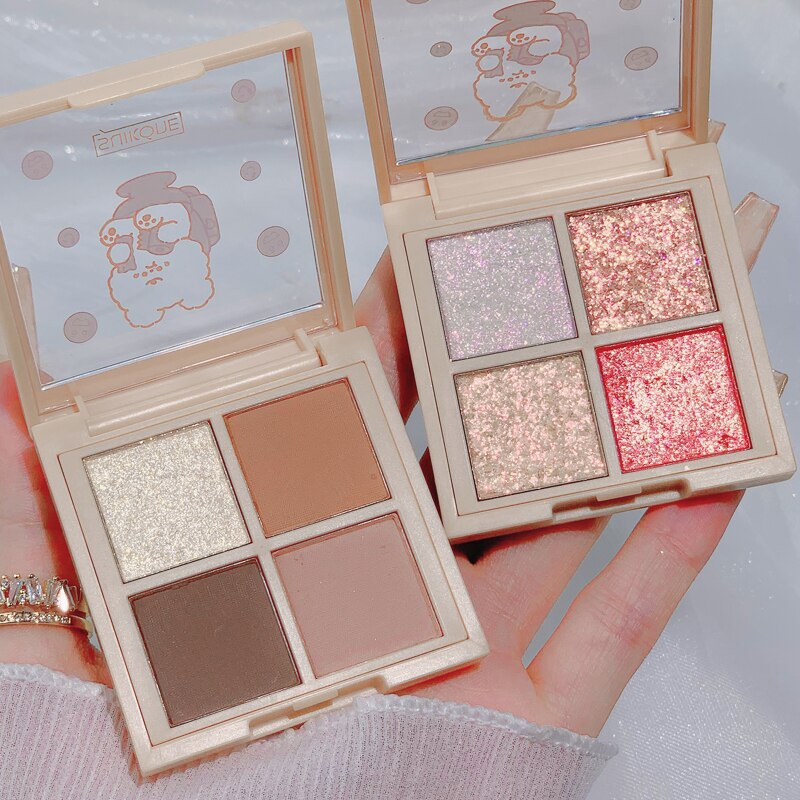 Bright Daylight 4 Colors Eyeshadow Palette Glitter Matte Eye shadow Shiny Shading Powder Soft Pink Peach Color Highlight Makeup