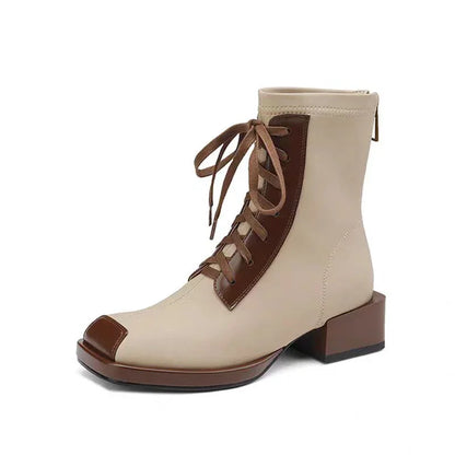 qgtao Ankle Boots Women Chunky Leather Shoes Winter Fashion Shoes Woman 2024 Trend Goth Luxury Pumps Lace-up Brand Chelsea Botas Mujer