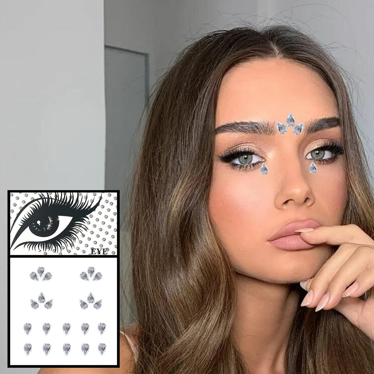 Face Jewelry Temporary Tattoos Eyes Eyeshadow Bindi Dots Crystals Gems Sticker Sparkle Pearl Tears Makeup Jewels Halloween Rave