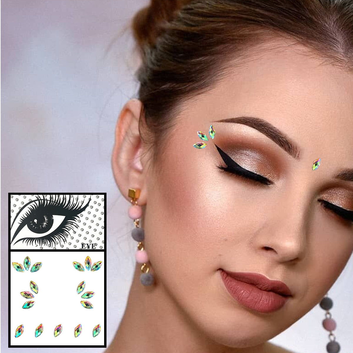 Face Jewelry Temporary Tattoos Eyes Eyeshadow Bindi Dots Crystals Gems Sticker Sparkle Pearl Tears Makeup Jewels Halloween Rave