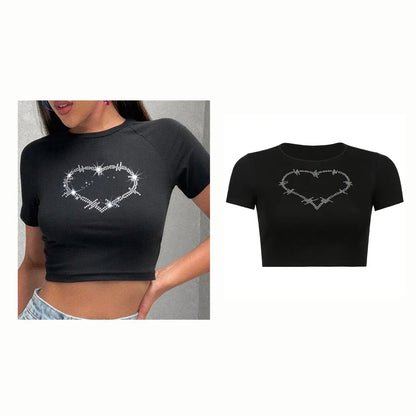 qgtao Y2k Sexy Baby Tee Summer Black T-Shirt Crop Top Clothes For Women Tops Gothic O-neck Short Sleeve 2000s Retro Hip Hop Streetwear