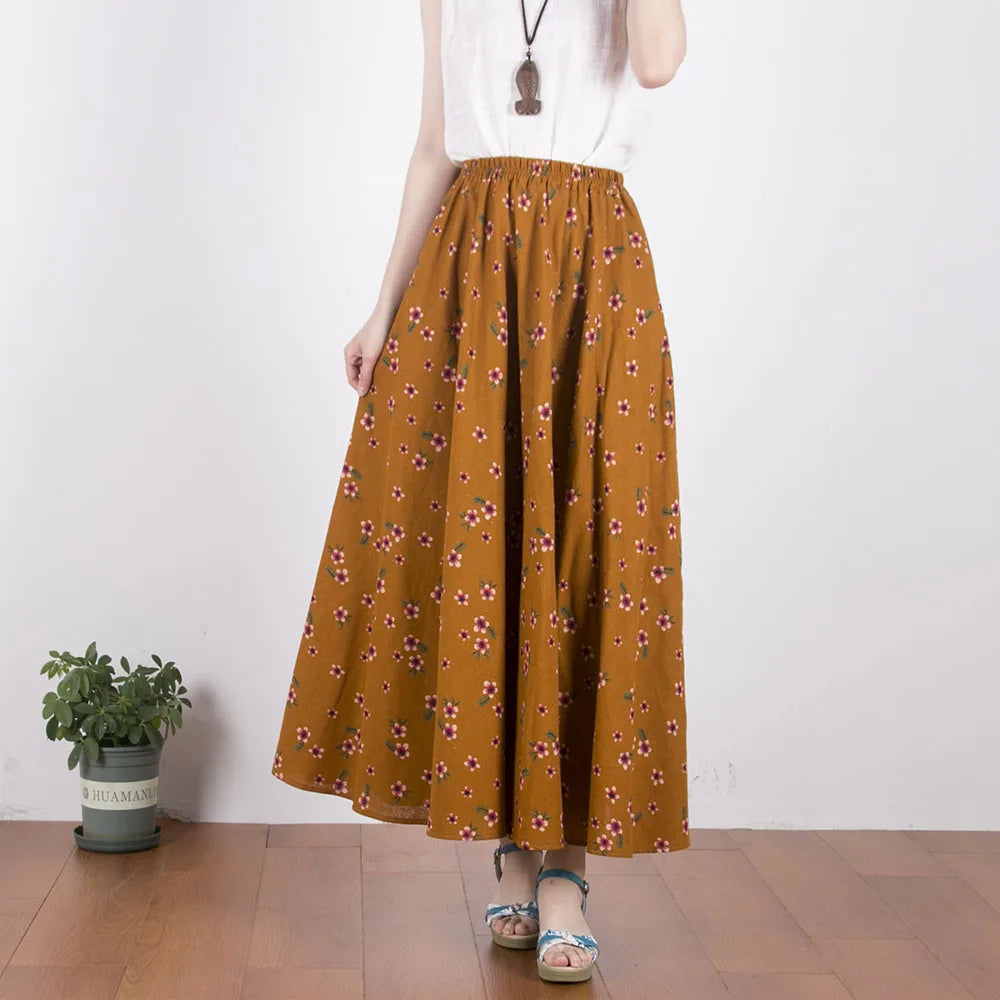 Summer Ethnic Style Cotton Linen Bohemian Streetwear Y2k Skirt Fashion Clothes Long Skirts Women Clothing Casual Vintage Elegant