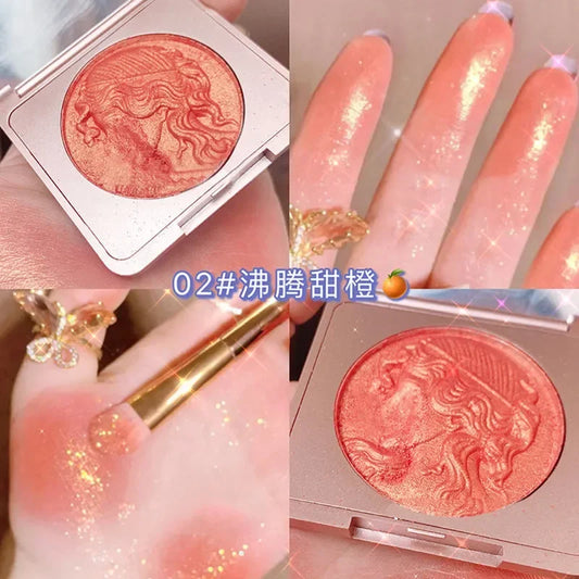 qgtao Monochrome Blush Natural Nude Beauty Makeup Fine Shiny Orange Repair Brightening Rouge Plate Three-dimensional Relief