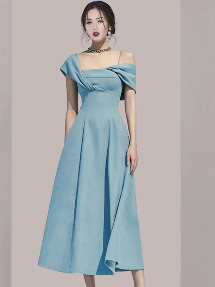 qgtao New Fashion Runway Designer Summer Slim A Line Party Dresses Lady Vintage Elegant Birthday Midi Dress Robes