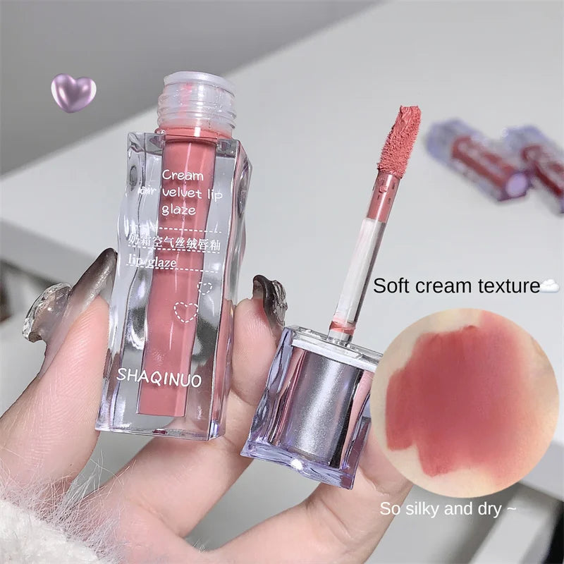 qgtao  6 Colors Cream Air Velvet Matte Lip Glaze Silky-smooth Long Lasting Lip Tint Waterproof Non-stick Cup Lip Gloss Makeup Cosmetics