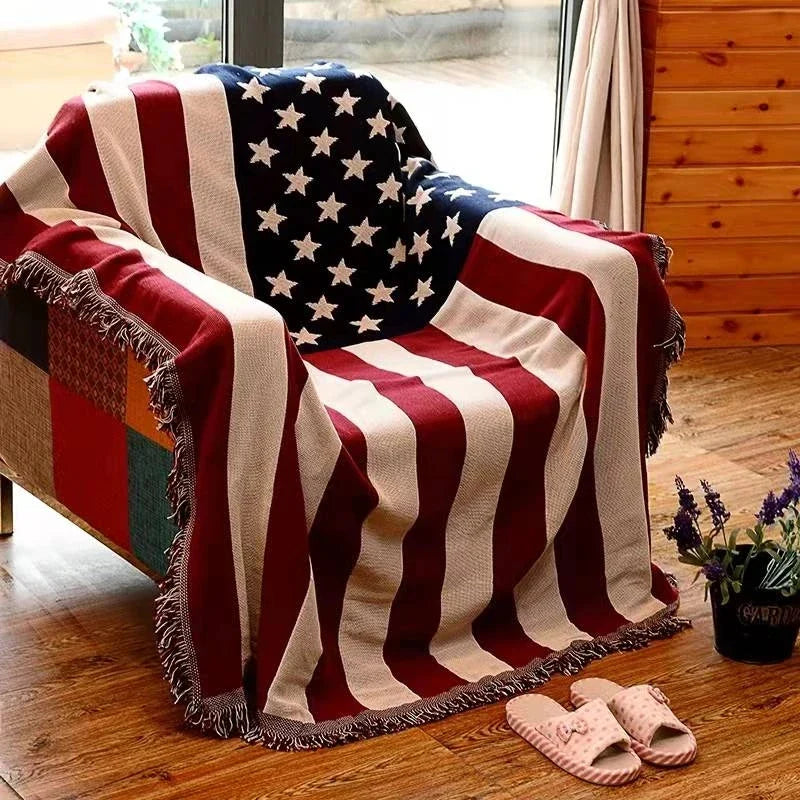 Yeknu UK USA Flag American Blanket Mat Cover Bedspread Star Sofa Cover Cotton Air Bedding Room Decor Tapestry Throw Rug United States