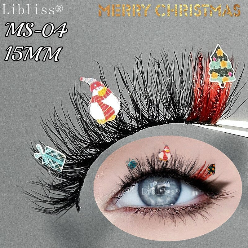 15-20MM Party Fluffy Halloween Christmas Mink Lashes Vendor 3D 5D Glitter Colored Fake Eyelashes Box Package Makeup Tools