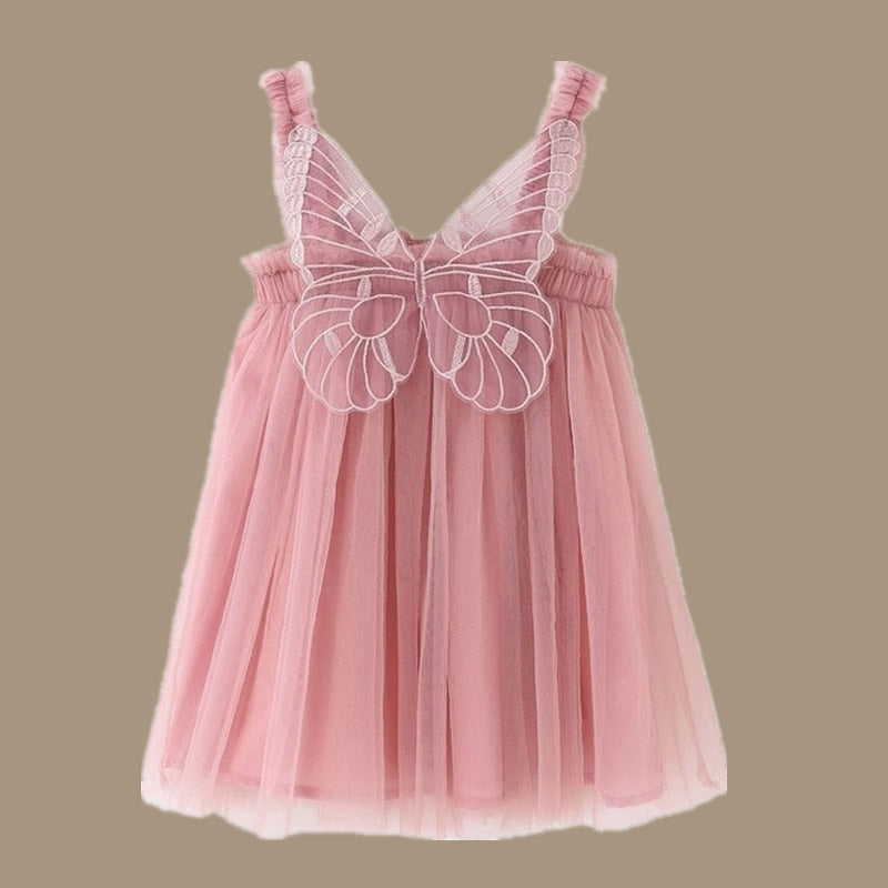 Birthday Strap Dress For Baby Girl Clothes Summer 3D Angel Wings Fairy Princess Mesh Tutu Dresses Kid Party Costume