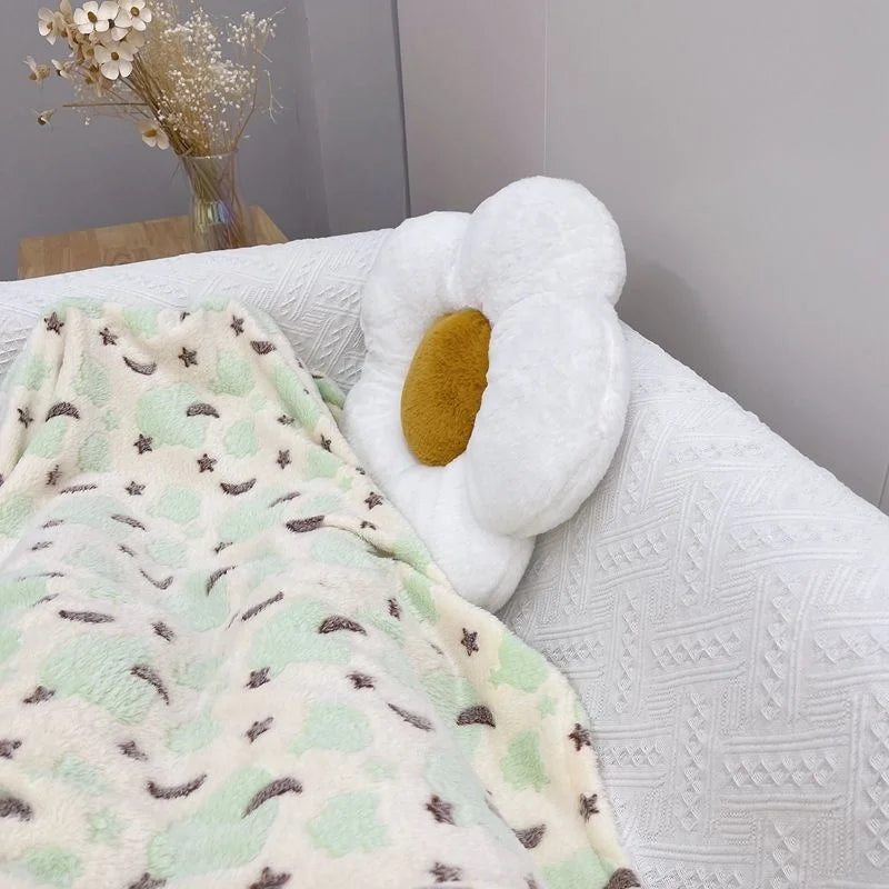 Yeknu INS Blanket Cartoon Moon Star Printed Throw Flannel Blanket Office Sofa Blanket Soft Bedding For Adults Children Plush Bedspread