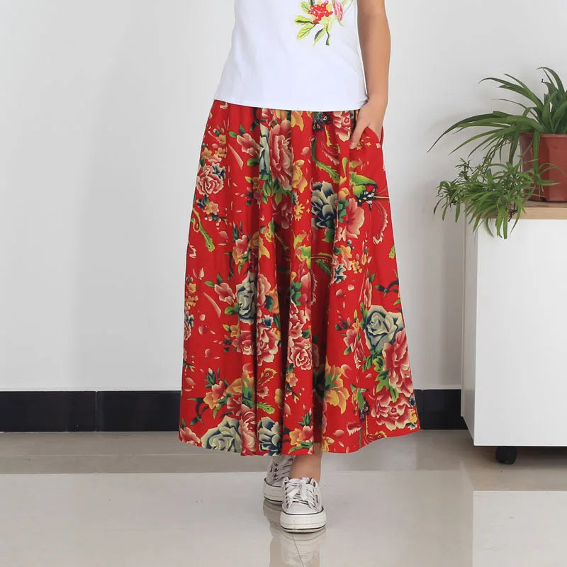 Summer Ethnic Style Cotton Linen Bohemian Streetwear Y2k Skirt Fashion Clothes Long Skirts Women Clothing Casual Vintage Elegant