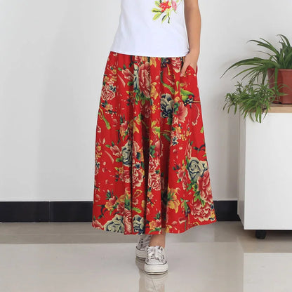 Summer Ethnic Style Cotton Linen Bohemian Streetwear Y2k Skirt Fashion Clothes Long Skirts Women Clothing Casual Vintage Elegant