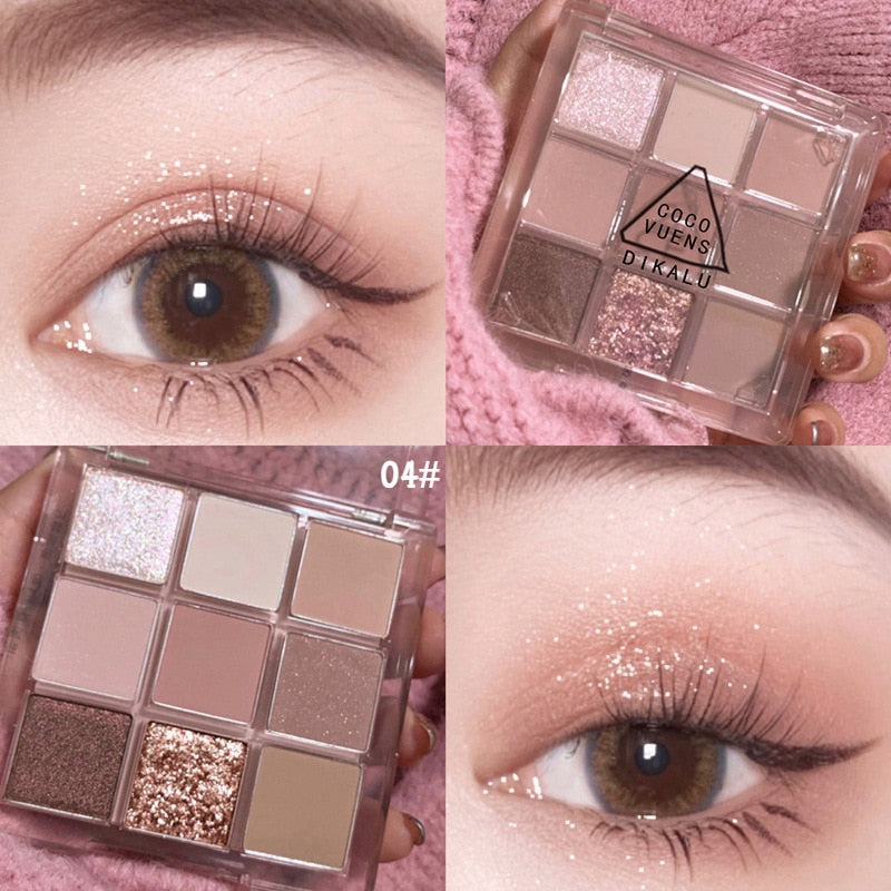 9 Colors Eyeshadow Palette Rose Pink Earth Color Pearly Matte Milk Tea Glitter Eye Shadow Makeup Lasting Korean Cosmetic Set