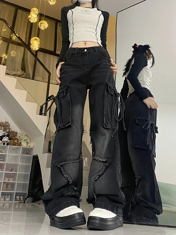 qgtao Gothic Cargo Baggy Jeans Women Street wear Vintage Star Hip Hop Pants Punk Emo Harajuku Aesthetic Trousers Trashy Y2K 2000s