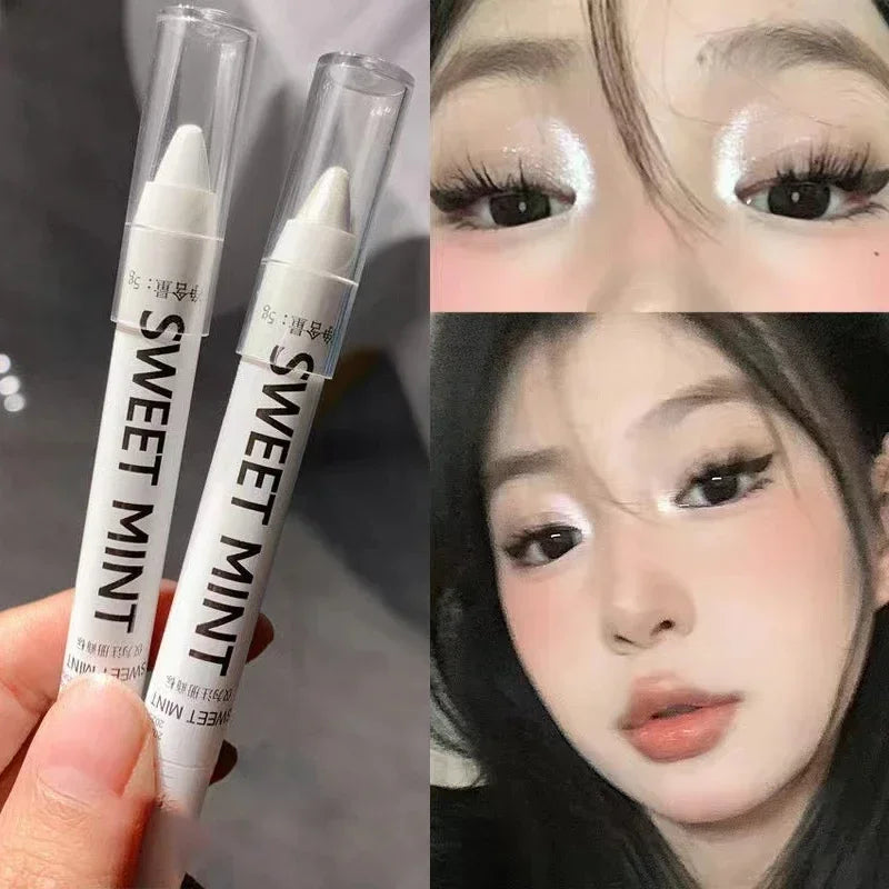 qgtao  -  White Pearl Highlighter Brightening Glitter Eyeshadow Stick Eye Shadow Lying Silkworm High-gloss Pen Korean Eyes Makeup Matte