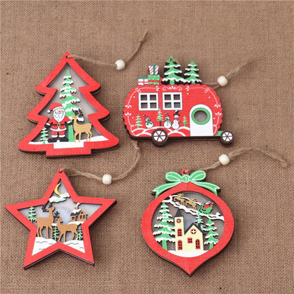 Creative Led Light Christmas Tree Hanging Pendant Star Car Heart Wooden Ornament Home Xmas Decoration New Year Navidad Kids Gift