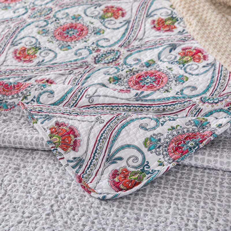 Yeknu 100% Cotton Double Bed Floral Red Flower 3pcs Printed Quilted Quilt Pillowcase Free Shipping de cama casal