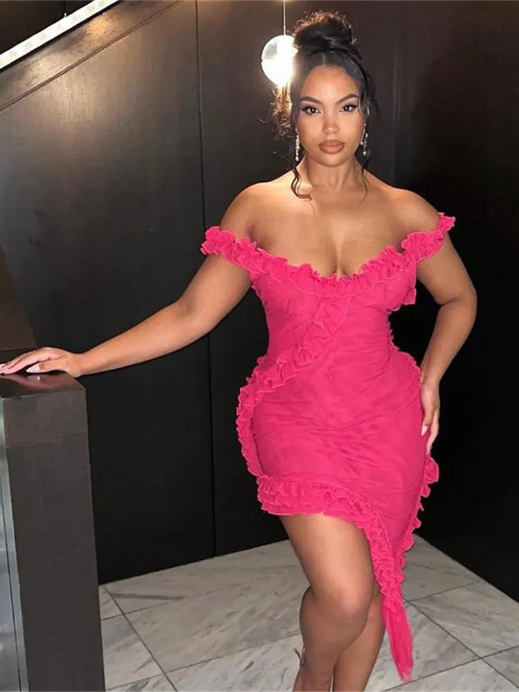 qgtao  Ruffles Tassel Women Dress Patchwork Sexy Low Chest Backless Irregular Hot Girls Evening Party Club Bodycon Vestidos