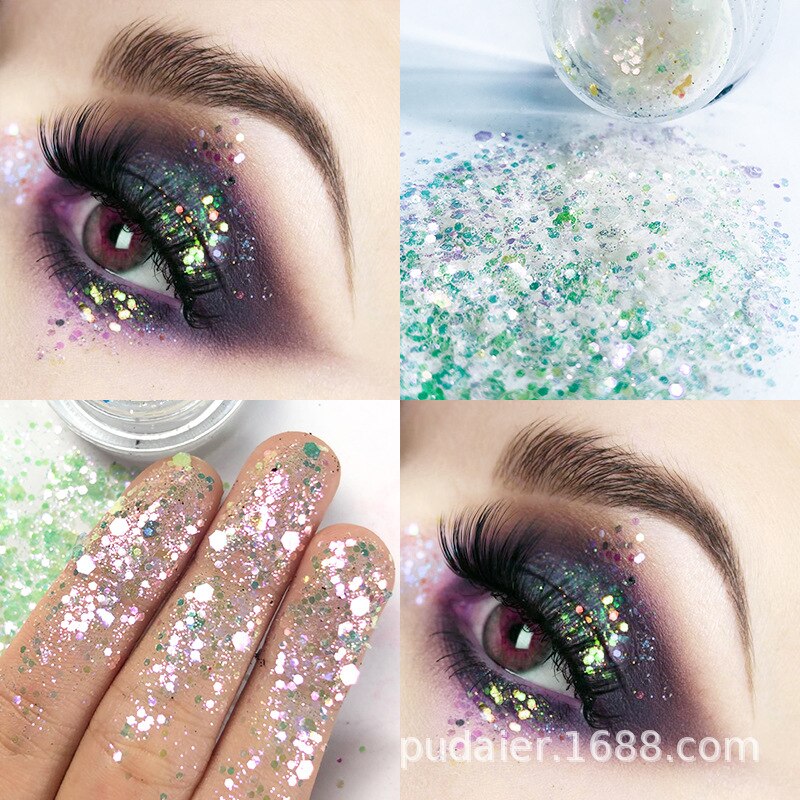 NEW 1Pc Glitter Glam Eye Sparkly Glitter Hair Shimmer Gel Flash Heart Loose Sequins Glitter Eyeshadow Party Face Body Decoration