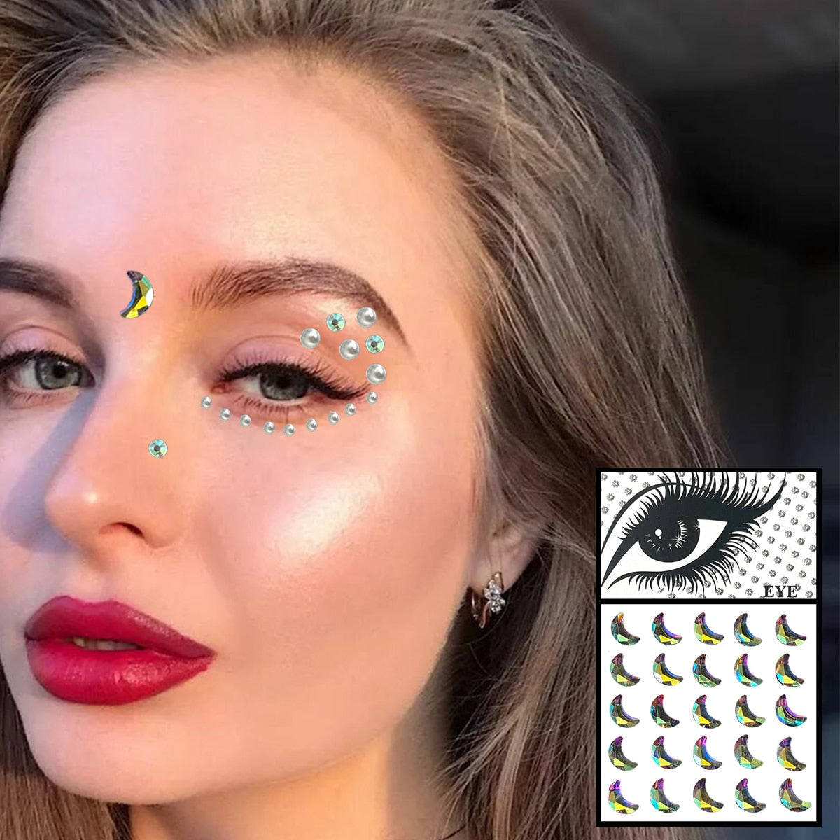 qgtao  Face Gems Temporary Tattoos Eyes Body Rhinestones Crystals Jewelry Makeup Sticker Glitter Bindi Dots Tears Jewels Halloween Rave