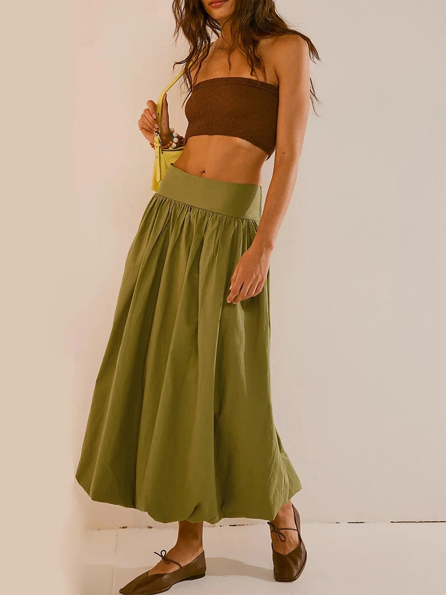 qgtao Women Y2K Bubble Maxi Skirts High Waist Puff Hem Pleated Long Skirts A Line Midi Dress Summer Fairy Vintage Clothes Streetwear