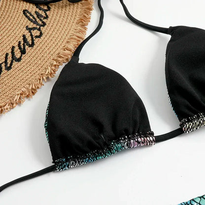qgtao Fish Scales Shiny Halter Triangle Bikinis Set Swimwear Women Micro Thong Swimsuits Swimming Suit Biquinis Bikinis Mujer Swim