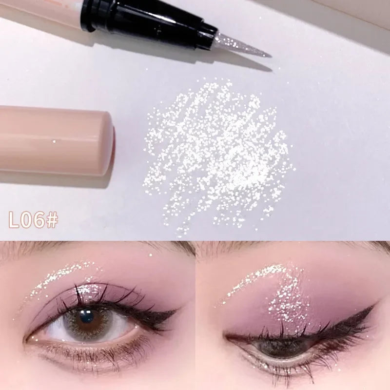 qgtao Glitter Liquid Eyeliner Pen Rose Purple Lasting Non-smudge Brighten Lying Silkworm Highgloss Eye Liner Eyeshadow Makeup Pencil