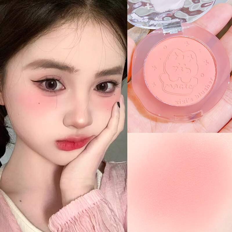 Embossed Cartoon Monochrome Blush Peach Cream Makeup Blush Palette Face Mineral Pigment Cheek Blusher Powder Korean Makeup Rouge