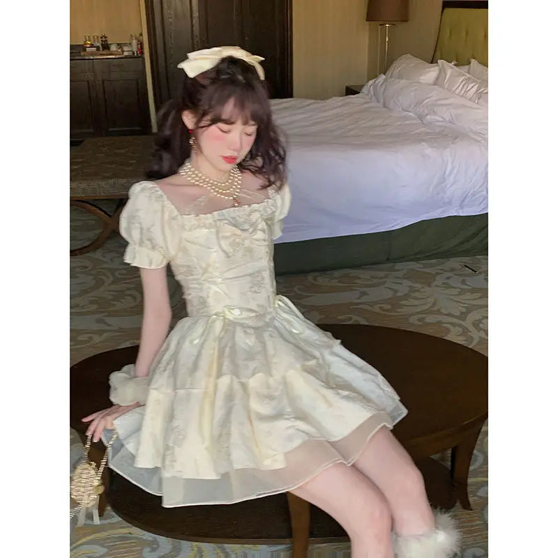 qgtao Summer Sexy Princess Kawaii Dress Women Lace Japanese Lolita Party Mini Dress Female Korean Fashion Sweet Designer Dress 2