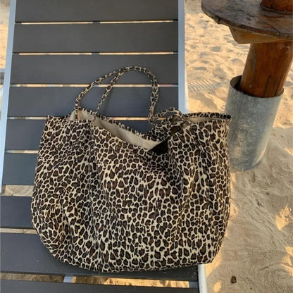 qgtao  Vintage Leopard Print Tote Bag Handbag Women Retro Large Capacity Casual Shoulder Bags Female Harajuku Canvas Y2k Bags