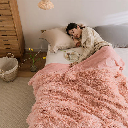 Yeknu Double Side Fluffy Blanket Soft Bedspread Shawl Plush Blankets Portable Sofa Warm Bedding Throw Blanket Bedroom Decor Bed Cover