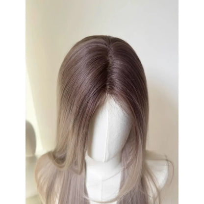 qgtao  -  Wig Long Straight Mixed Color Chocolate Gray 24 Inch Women's Lace Wig Natural Color Synthetic Wig for Cosplay