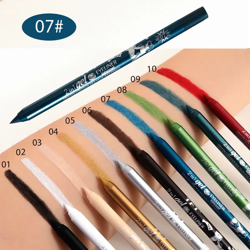 qgtao 7 Colors Waterproof 2 In 1 Eyeliner Lipliner Pencil Blue White Black Eyeliner Gel Pen Easy Wear Lasting Eyes Makeup Cosmetic