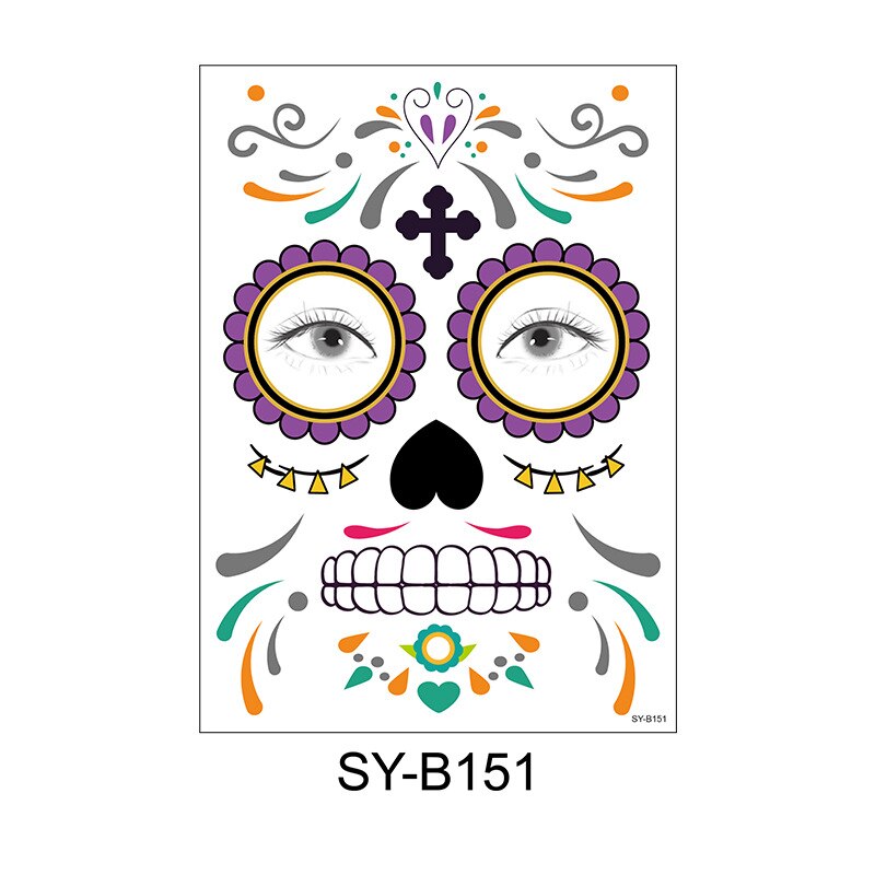 waterproof temporary tattoo sticker halloween face eye mouth fake tattoo water transfer Day of The Dead Skull Makeup Beauty