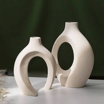 qgtao  Nordic Ceramic Vase  2Pcs/Set Snuggle White Matte Vase for Pampas Grass Living Room Office Desktop Porch Home Decoration