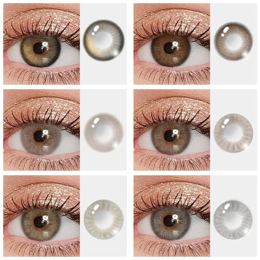 qgtao 1 Pair 14mm Colored Contact Lenses For Eyes Fashion Natural Brown Lenses Small Beautiful Pupil with Myopia Degree Yearly Use