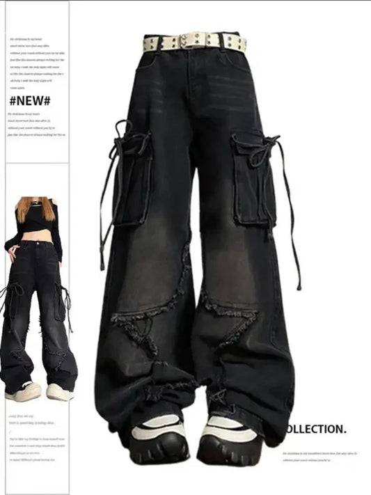 qgtao Gothic Cargo Baggy Jeans Women Street wear Vintage Star Hip Hop Pants Punk Emo Harajuku Aesthetic Trousers Trashy Y2K 2000s