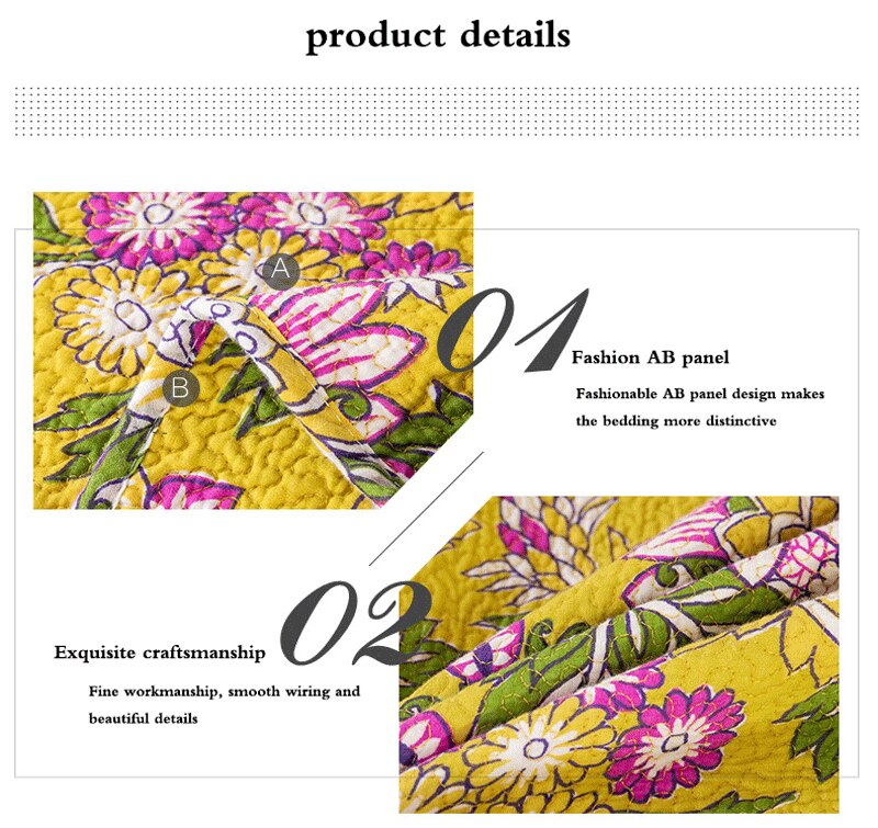 Yeknu Single Double Bed Cotton Botanical Flower 3pcs Printed Quilted Quilt Pillowcase Free Shipping len?ol de cama casal ?????