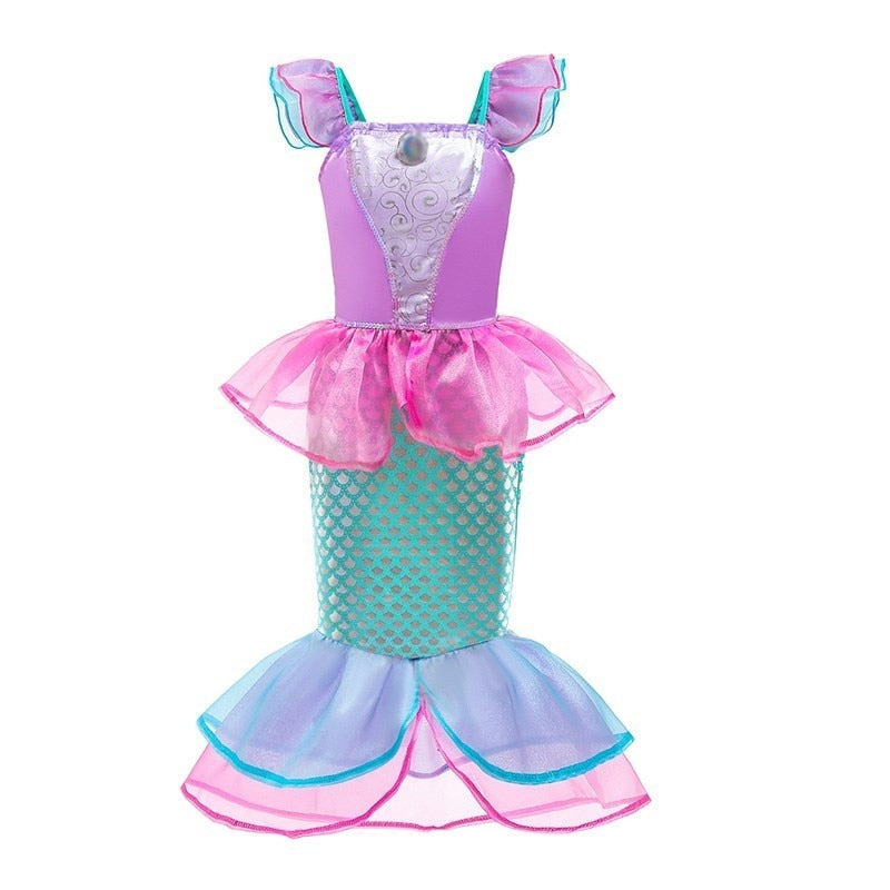 Girls Little Mermaid Costume Kids Birthday Halloween Princess Girl Dress Children Summer Ariel Party Clothes for Carnival 3-10T