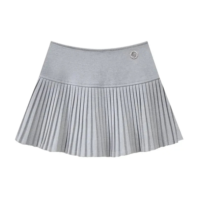 qgtao Fashion Woolen Pleated Skirts Women Korean Chic Sexy High Waist A-Line Skirts Y2K Summer Solid Preppy All Match Mini Skirts