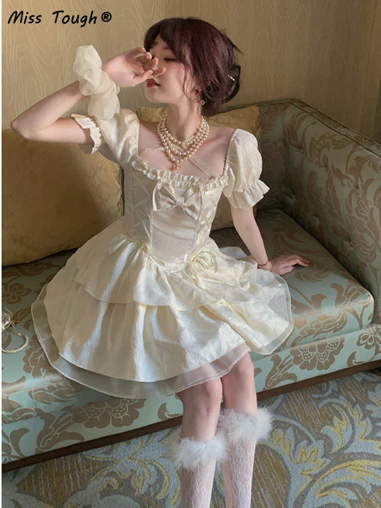 qgtao Summer Sexy Princess Kawaii Dress Women Lace Japanese Lolita Party Mini Dress Female Korean Fashion Sweet Designer Dress 2