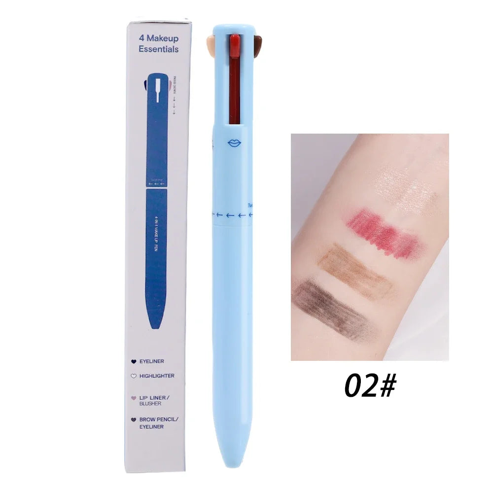 qgtao Waterproof Multifunctional Glitter Highlighter Eyeshadow Pencil Makeup 4 In 1 Lip Liner Eyebrow Eyeliner Pen Easy Color Cosmetic