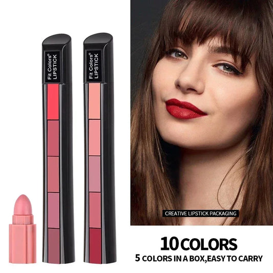 qgtao 1PC Matte 5-color Lipstick Set Velvet Lip Stick Non-stick Lip Gloss Long Lasting Waterproof Sexy Red Lipstick Lip Makeup