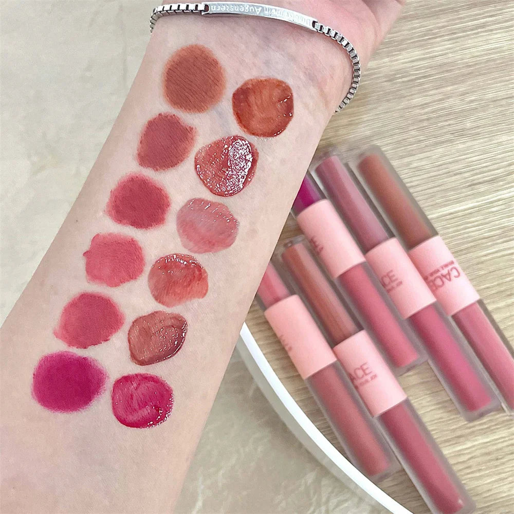 qgtao 11Colors Double Head Lip Gloss Matte Velvet Sexy Red Tint Liquid Lipstick Waterproof Mirror Water Lip Glaze Lips Makeup Cosmetic