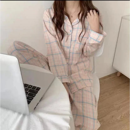 qgtao Spring Autumn Pajamas Women's Winter Sleepwear Set Korean Version of Ins Style Cute Long Sleeve Trousers Set Female Loungewear