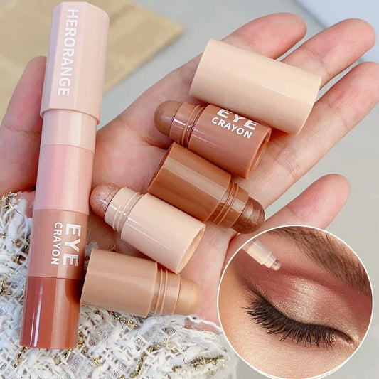 qgtao 4 In 1 Pearlescent Eyeshadow Pencil Glitter Silkworm Liner Highlighter Pen Lasting Matte Eye Shadow Stick Eyes Makeup Cosmetics