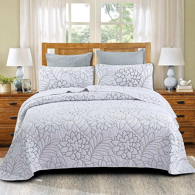 Yeknu 100% Cotton Embroidered Solid Color Flower 3pcs Printed Quilted Quilt Pillowcase Free Shipping