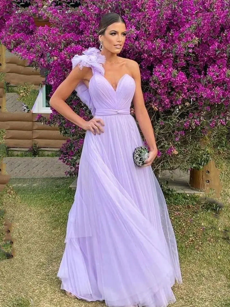 Sexy One Shoulder Prom Dresses Gorgeous Maxi Vestidos De Fiesta Sweetheart A-line Sleeveless Evening Dresses